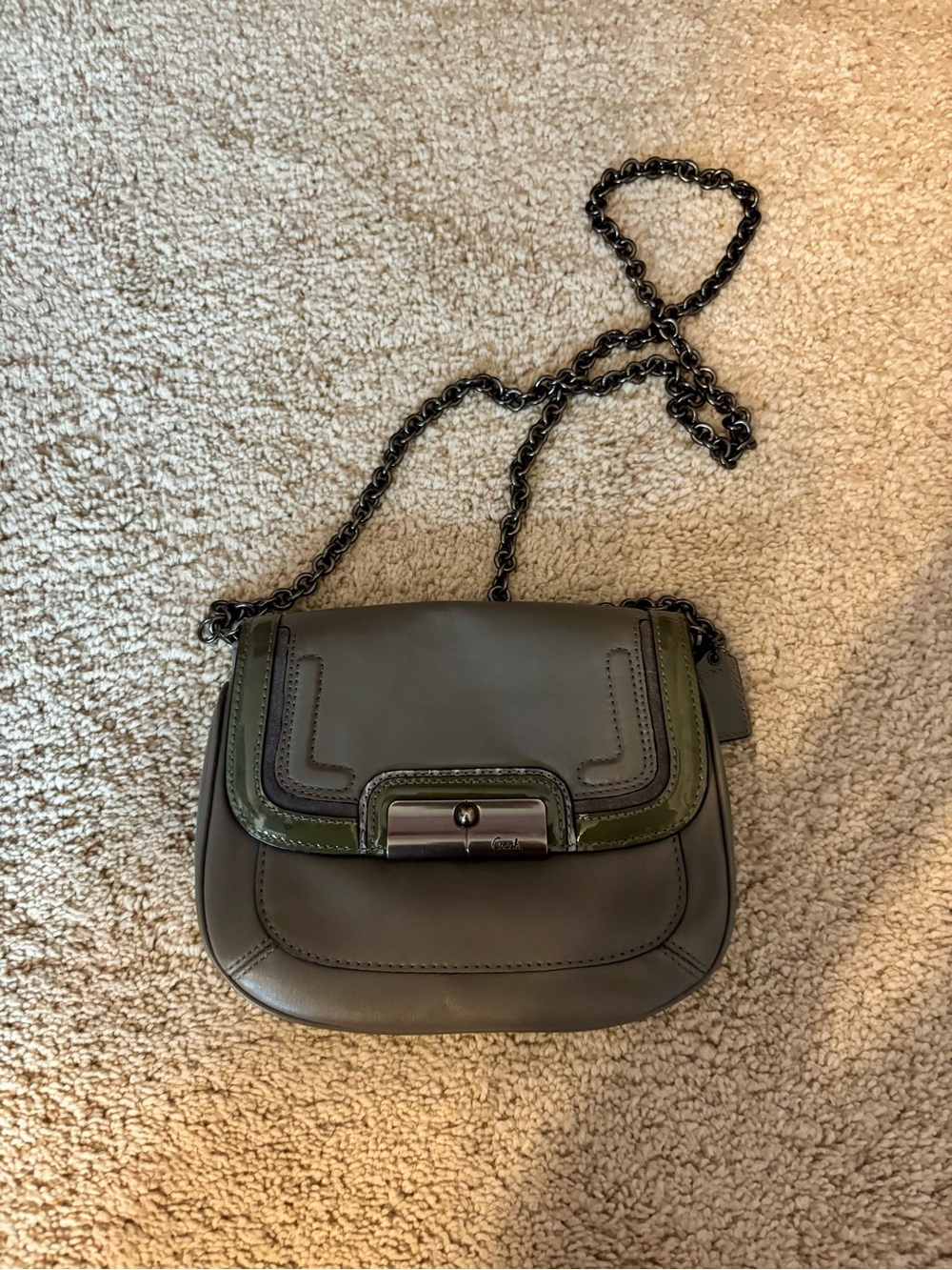 Coach Dark Gray Leather small pursewith Chain Strap